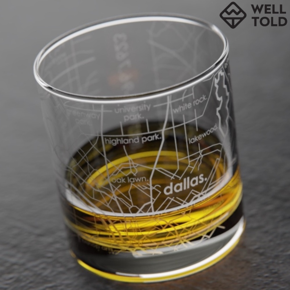 Well Told Dallas Map Rocks Glass